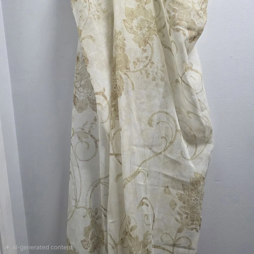 Pair 84x37  Jacobean Floral Design Linen Blend Sheer Curtain Panels‎